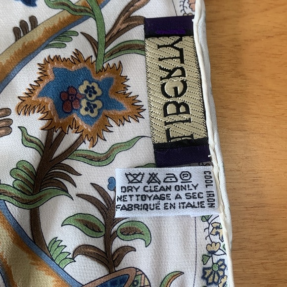 Liberty Stunning Floral Scarf Silk Blend Burnout Rectangle White Blue Tan EUC - Picture 5 of 9